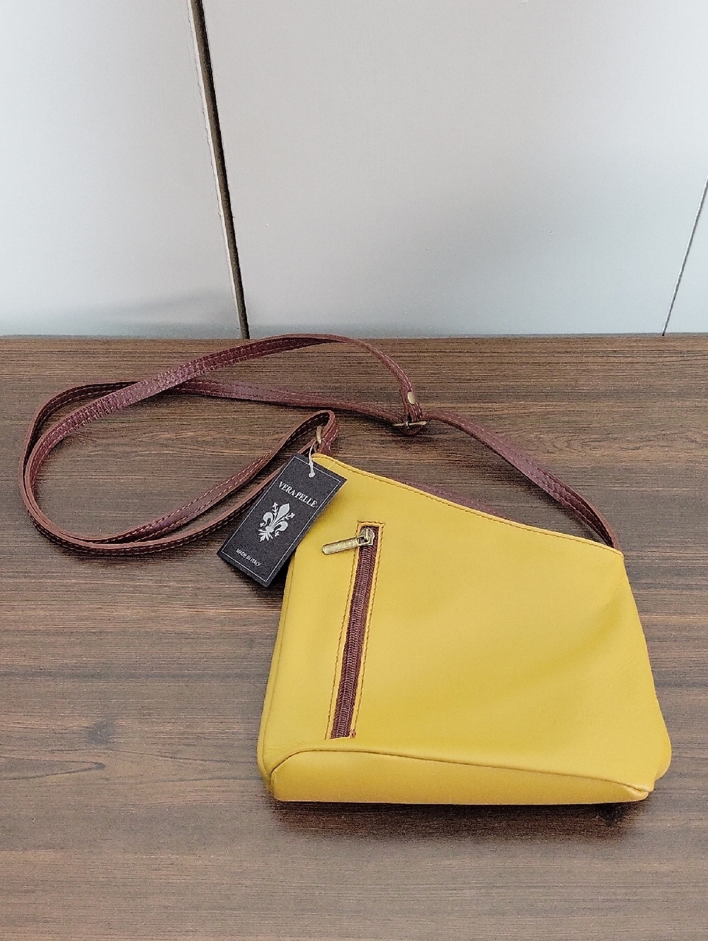 Leather Yellow Crossbody Bag by